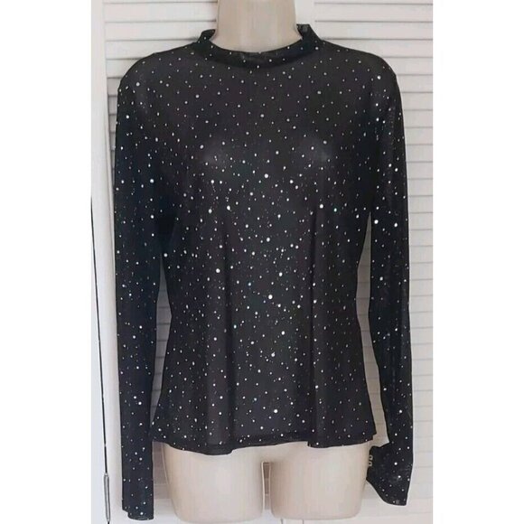 NEW HAUTE MONDE BLACK SHEER SPARKLING LONG SLEEVE TOP SZ XL - Picture 1 of 6